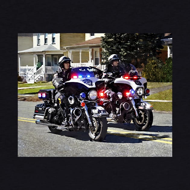 Two Motorcycle Cops With Flashing Lights by SusanSavad